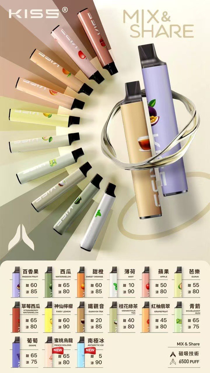 凱斯KISS拋棄式6500口一次性電子煙磁吸式混搭口味充電款